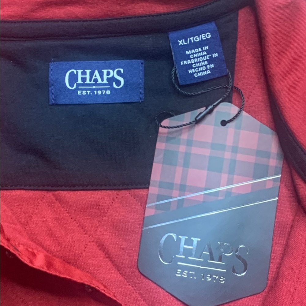 Chaps Quilted Pullover Shirt 1/4 Snap Red Long Sleeve Mock Neck Men’s XL NWT - Picture 4 of 8